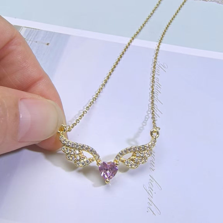 Angel Wings Heart diamond Necklace (Multi-Color Delicate Romantic Pendant)