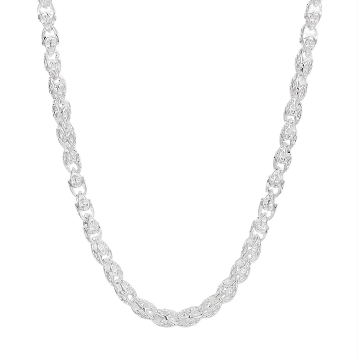Vintage Textured Rope Chain Necklace, Silver Engraved Link Chain