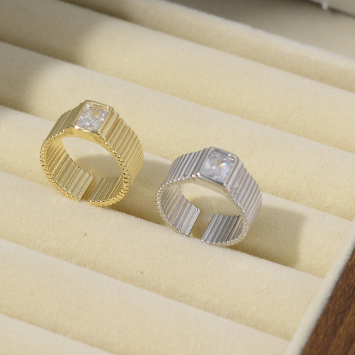 Geometric Grooved Square Diamond Open Ring (2 Colors Minimalist Unisex Band)