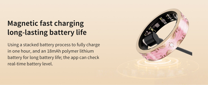 Vintage Enamel Smart Health Ring, Magnetic Fast Charging Waterproof Sports Blood Oxygen Heart Rate Sleep Tracker Band