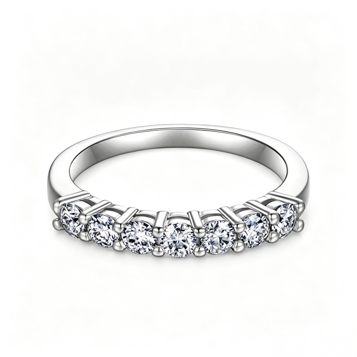Classic Three Diamond Ring Set, 3-Stone Engagement Ring & Half Eternity Band Gold Silver Stackable Bridal Wedding Rings