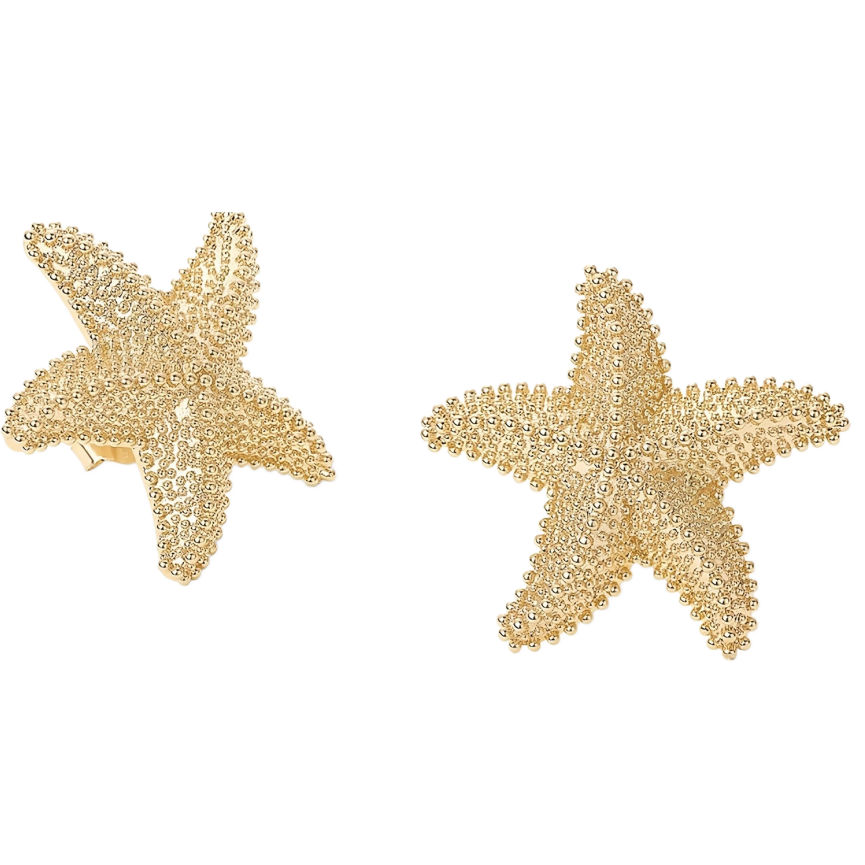 Textured 3D Starfish Stud Earrings, Vintage Granulated Ocean Style Star Jewelry Gold & Silver Vacation Accessories