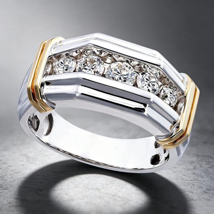Two‑Tone Wide‑Band Men’s Paved‑Stone Ring