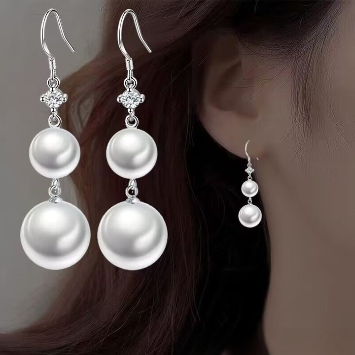 Graduated Pearl Long Drop Earrings (Elegant Slimming Statement Earrings)