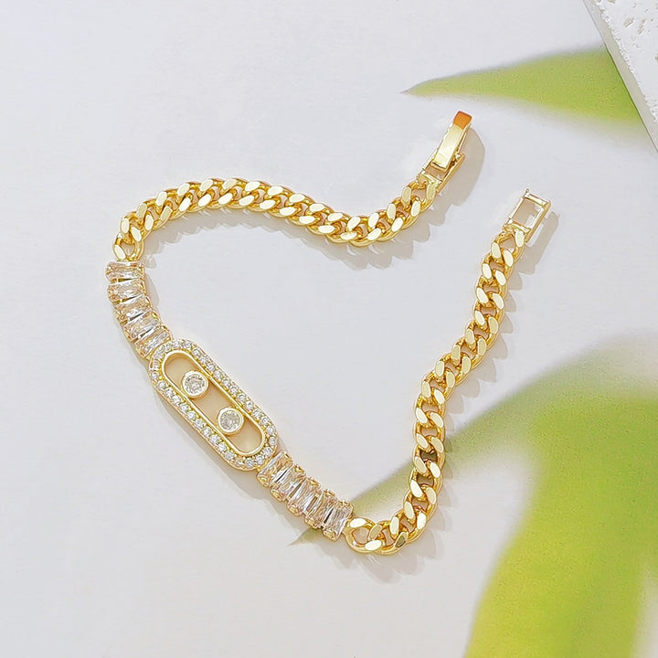 Luxury Sliding Paved Diamond Cuban Bracelet, Rectangular Inlaid Diamond Spliced Bracelet for Women