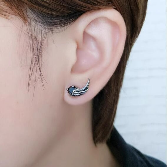 Angel Wing Asymmetric Colored Diamond Studs (Light Luxury Niche Dark Style Earrings)