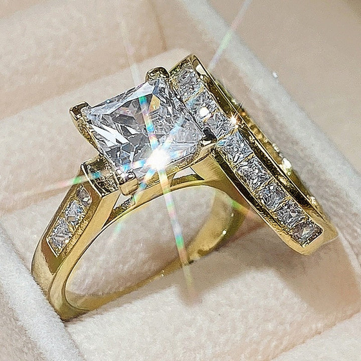 Princess Cut Diamond Double Layer Ring Set (Light Luxury Engagement Style Sparkling Ring)