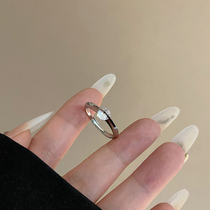 Horizontal Set Main Stone Plain Band Ring, Gold & Silver One-Bar Cross Zircon Light Luxury Band