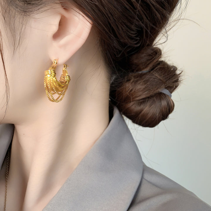 S925 Silver Multi-Layer Tassel Chain Hoop Earrings