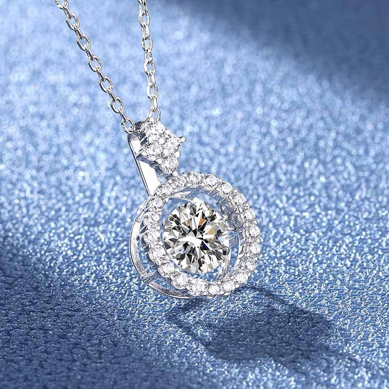 Round Halo Diamond S925 Silver Necklace
