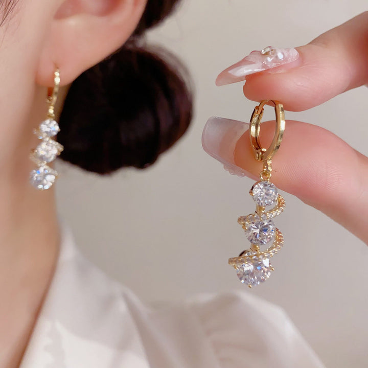 S925 Silver Spiral Wave Diamond Long Drop Earrings, Delicate Luxury Dangling Earrings for Party