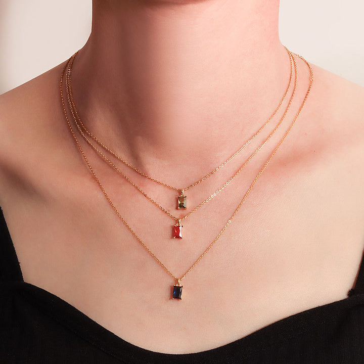Multicolor Rectangular Diamond Pendant Necklace