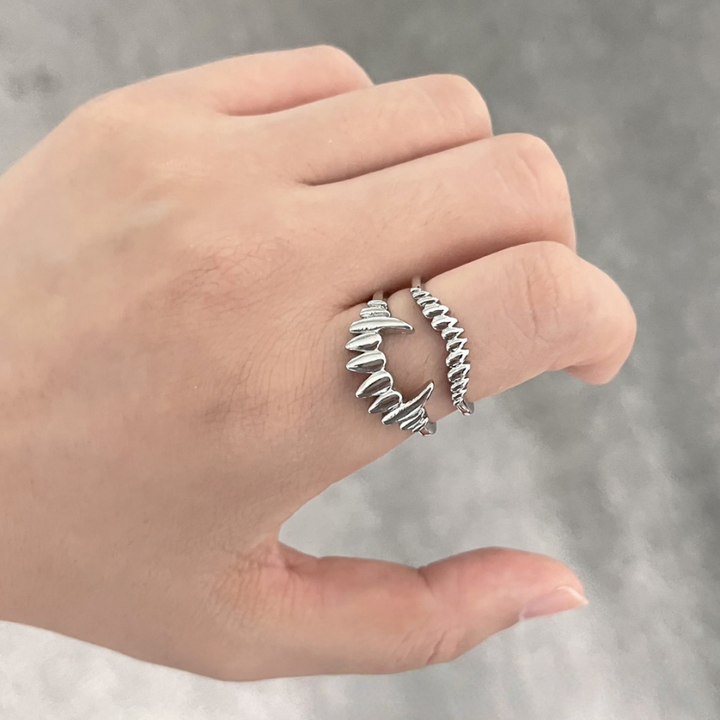 Vintage Vampire Fangs Open Ring, S925 Silver Dark Gothic Adjustable Unisex Band