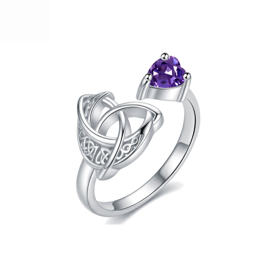 Celtic Knot Heart Birthstone Open Ring, 12‑Month Options