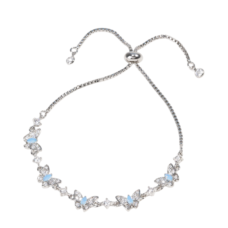 Iridescent Shell Butterfly & Pave Diamond Slider Bracelet (Sweet-Cool Girlish Heart Light Luxury Style)