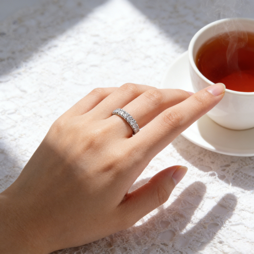 Luxury Pavé Eternity Band Ring (Stackable Silver Tone Statement Ring)