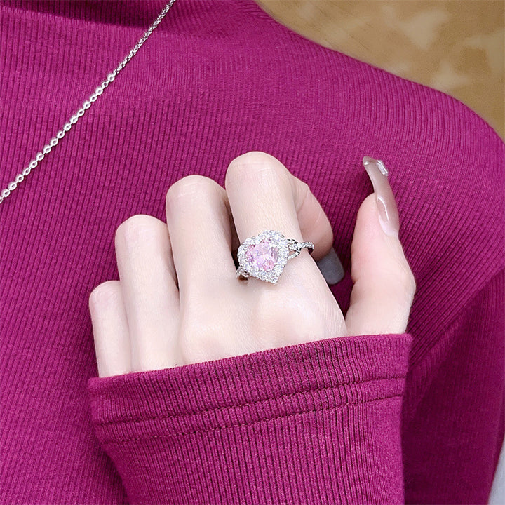 Pink Diamond Heart Halo Jewelry Set (Sweet-Cool Girlish Heart Light Luxury Style)