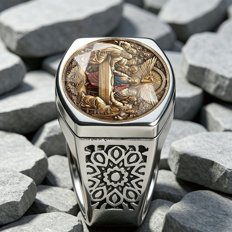 Vintage Embossed Religious Men's Ring