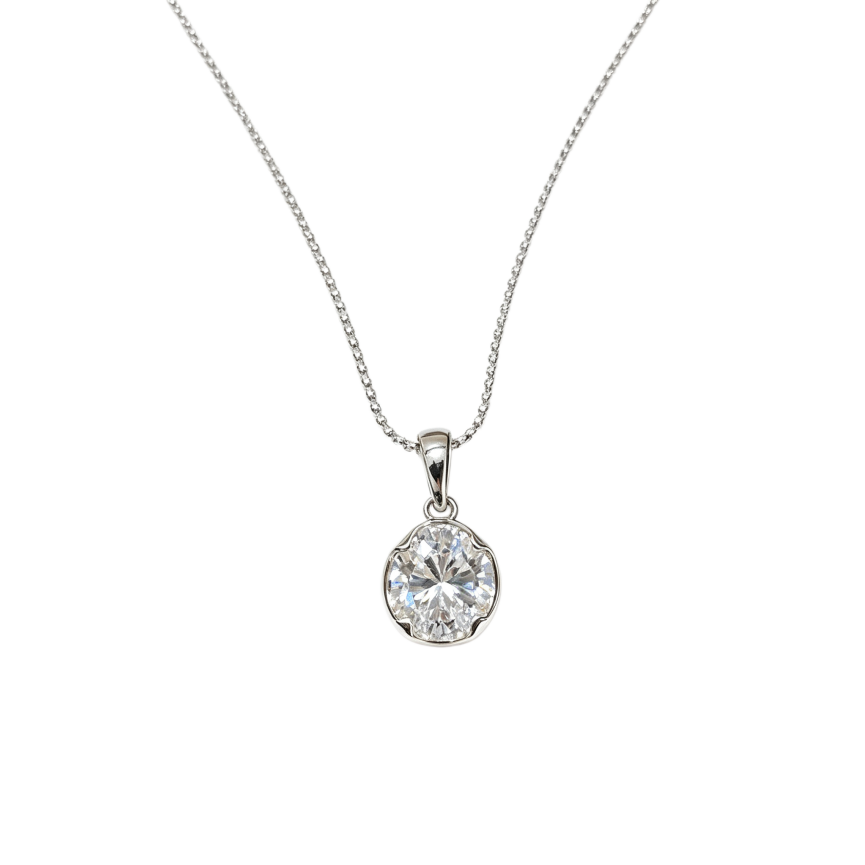 Oval Shiny Diamond Bezel Set Collarbone Necklace, 2 Colors Gold & Silver Minimal Luxury Oval Diamond Jewelry