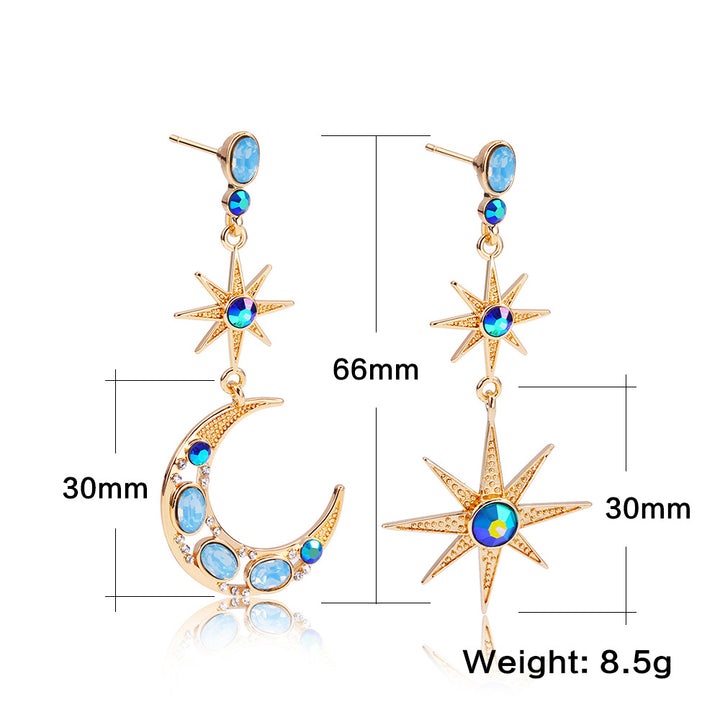 Asymmetrical Moon & Star Drop Earrings