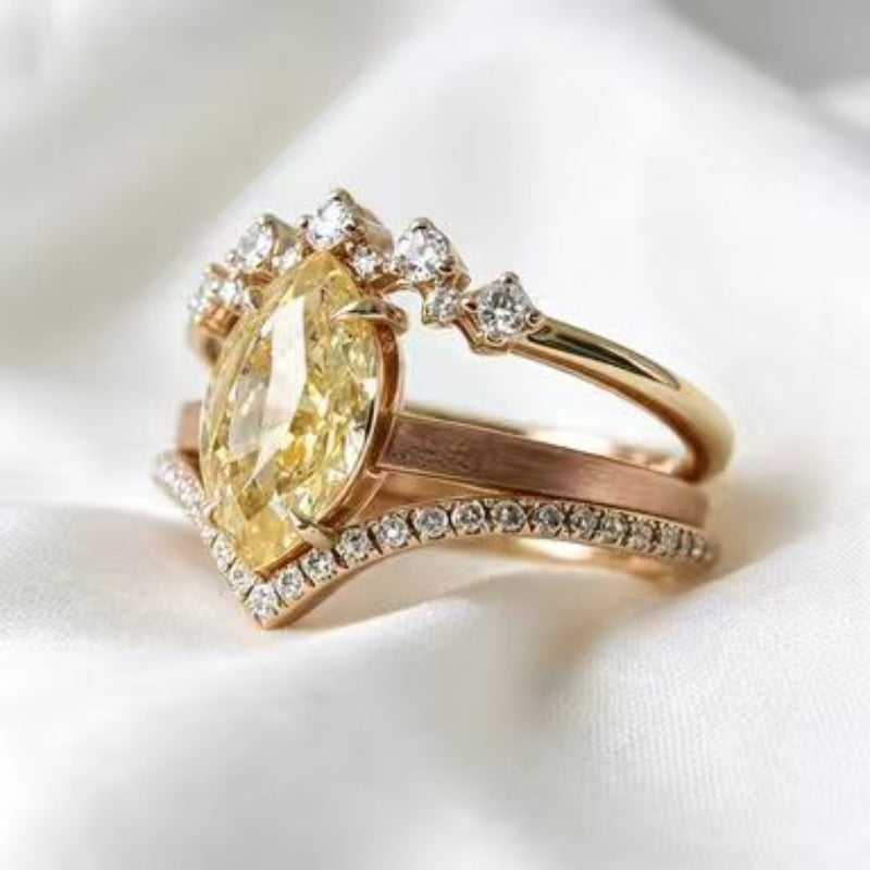 Marquise Yellow Diamond Stackable Ring Set