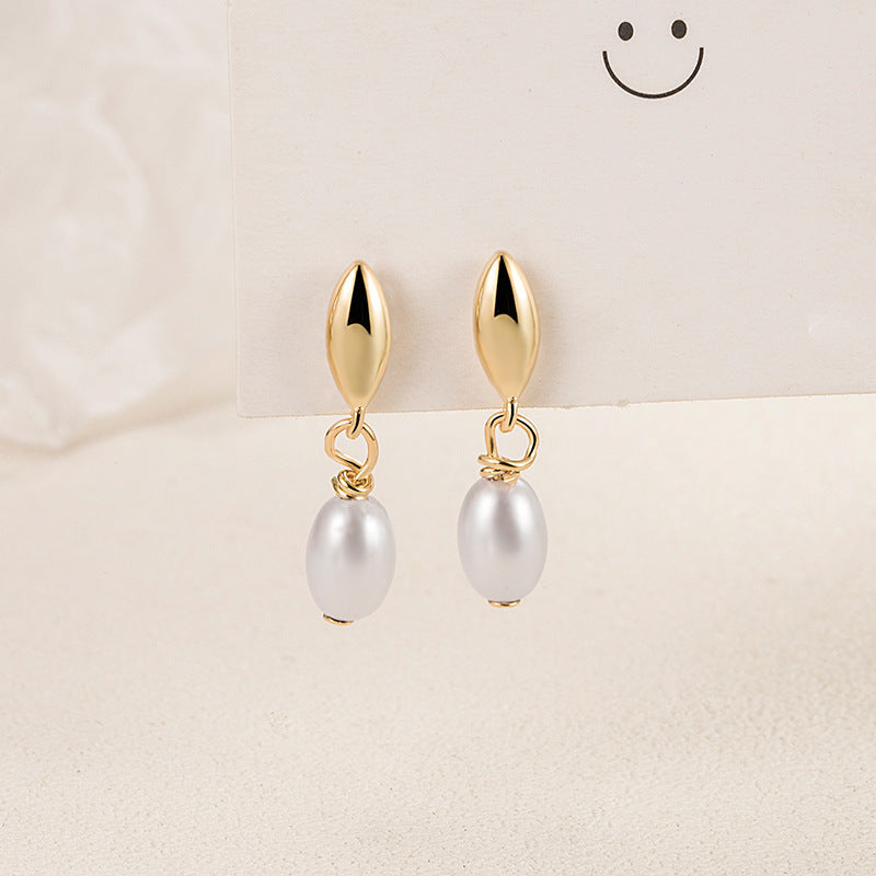 Double Teardrop Pearl Long Drop Earrings, Gold & Silver Minimalist Commuter Dainty Earrings