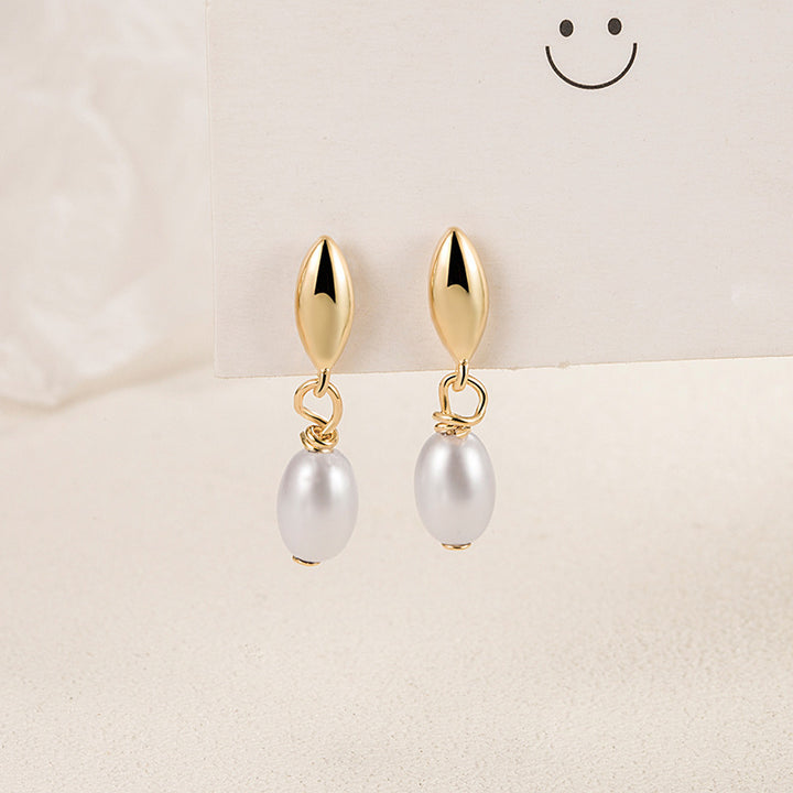 Double Teardrop Pearl Long Drop Earrings, Gold & Silver Minimalist Commuter Dainty Earrings