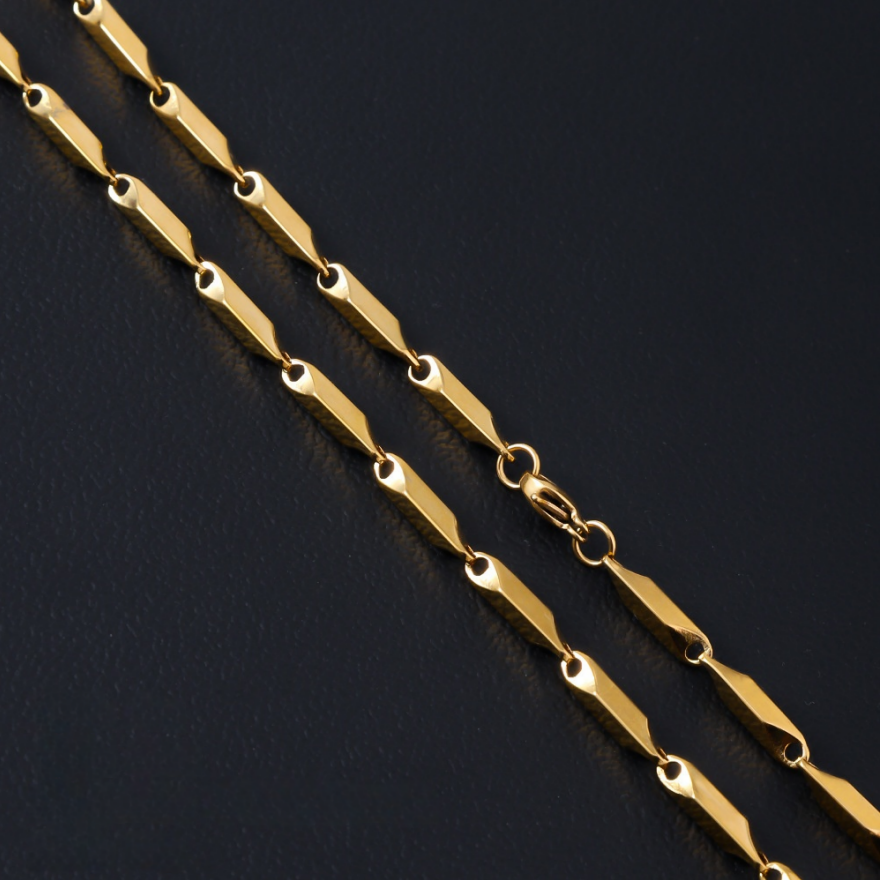 Multi-Color Rhombus Bamboo Titanium Steel Chain, Geometric Cut Blank Layering Necklace Without Pendant