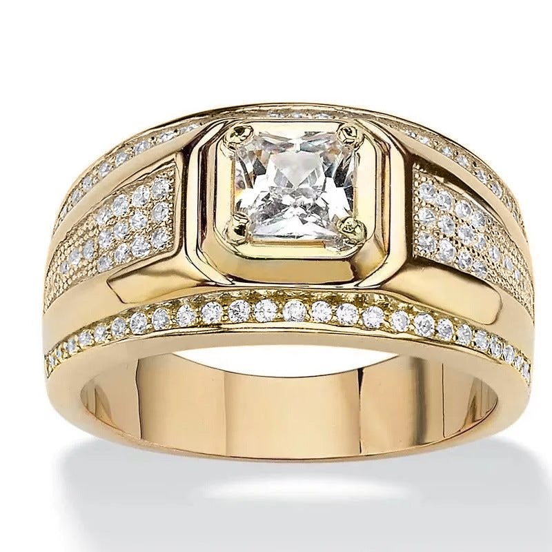 Princess Cut Diamond Wide Men's S925 Silver Ring, Multi-Row Paved Diamond Business Band for Men