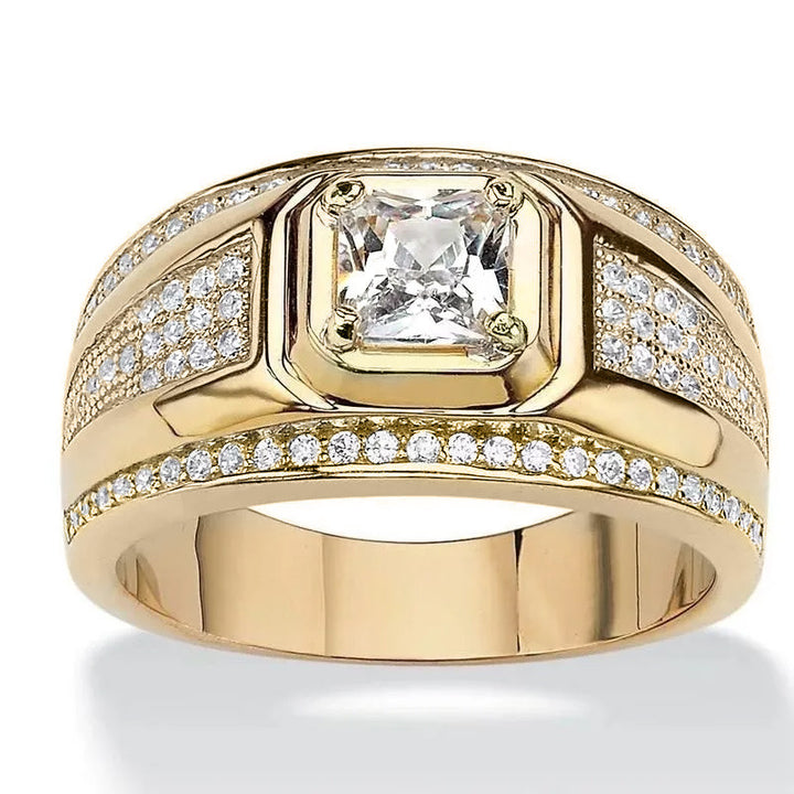 Princess Cut Diamond Wide Men's S925 Silver Ring, Multi-Row Paved Diamond Business Band for Men