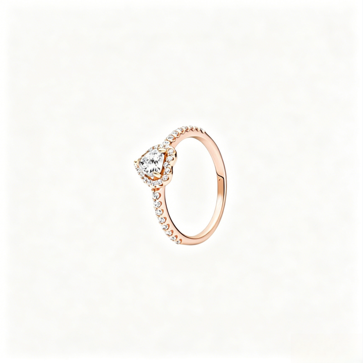 Heart-Cut Halo Half Pavé Ring (Multi-Color & Tone Options Luxury Women's Band)