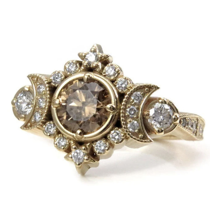 Vintage Gold‑Tone Ring Set With Star‑Moon & Spider‑Web Motif
