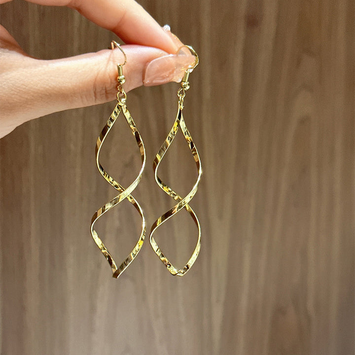 Twisted Rhombus Long Hook Earrings, Geometric Spiral Hollow Drop Earrings, Gold & Silver Tone S925 Silver Face Slimming Earrings