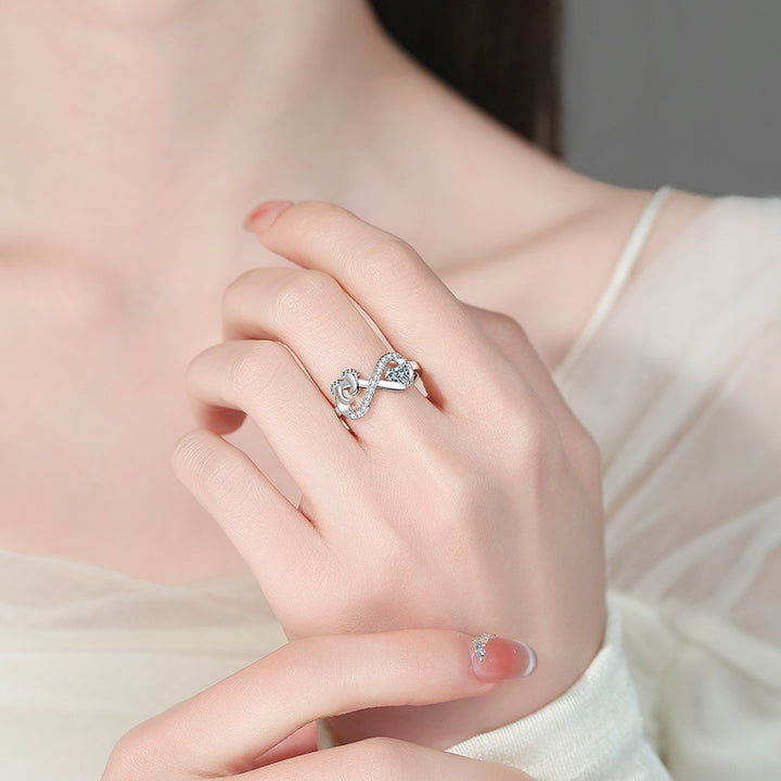 S925 Silver Heart Diamond Baby Footprint Open Ring (Luxury Memorial Band)