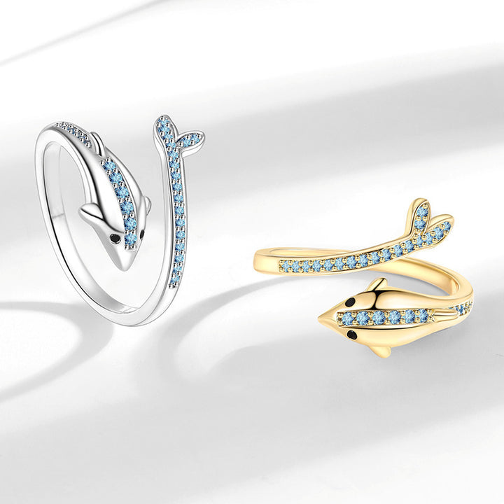 Dolphin diamond Open Ring (2 Colors Ocean-Inspired Band)