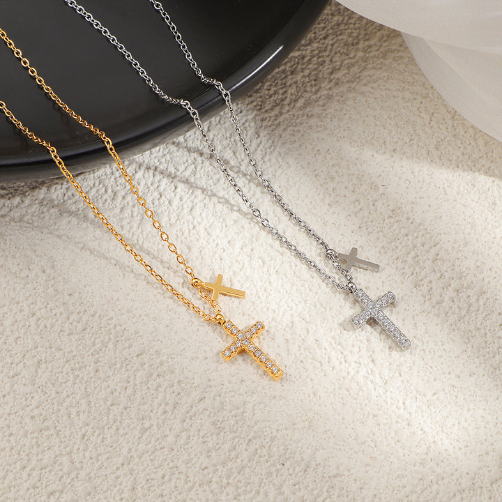 Double-Layer Cross Diamond Pendant Necklace (2 Colors Luxury Women's Chain)