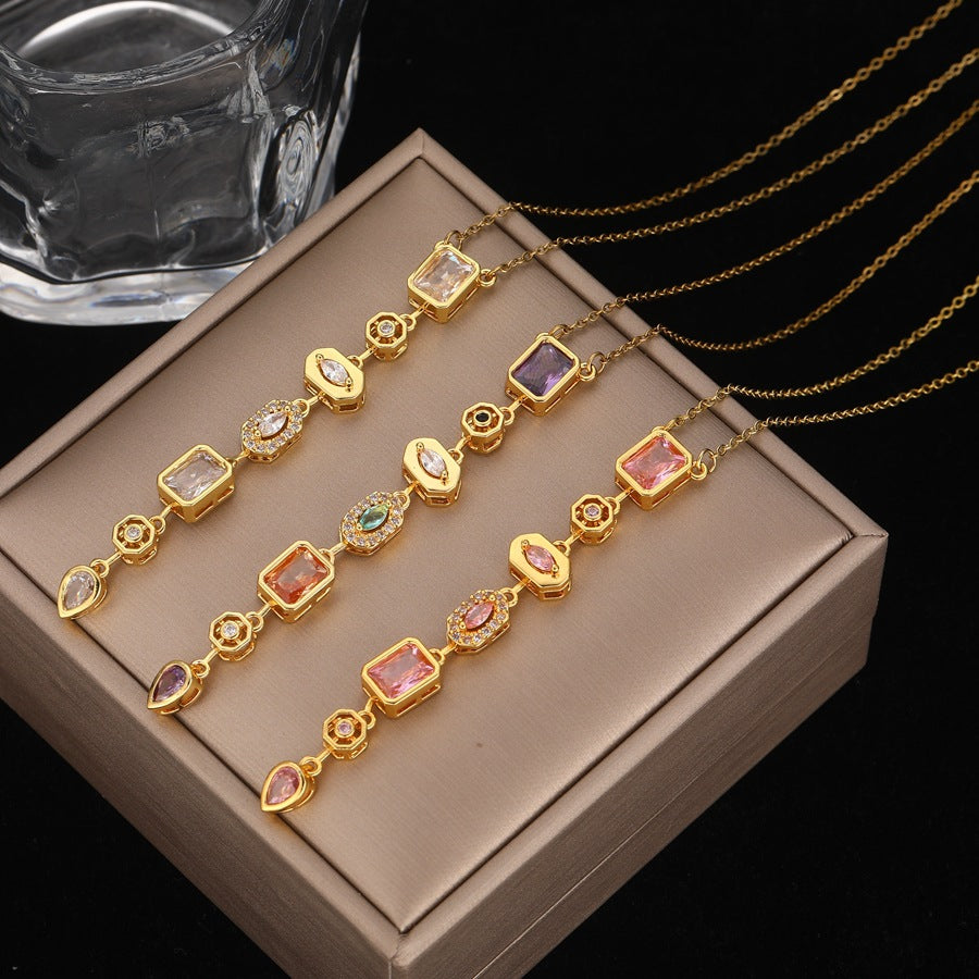 Multi-Color Diamond Drop Y-Shaped Adjustable Necklace (Delicate Pendant)
