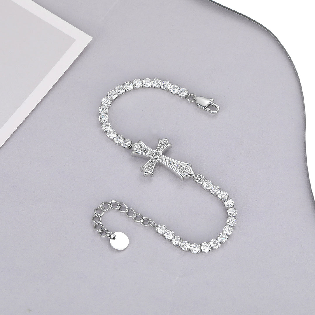 Cross Pavé Tennis Bracelet (2 Colors Delicate Statement Bangle)