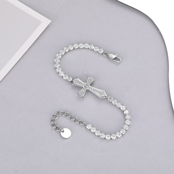 Cross Pavé Tennis Bracelet (2 Colors Delicate Statement Bangle)