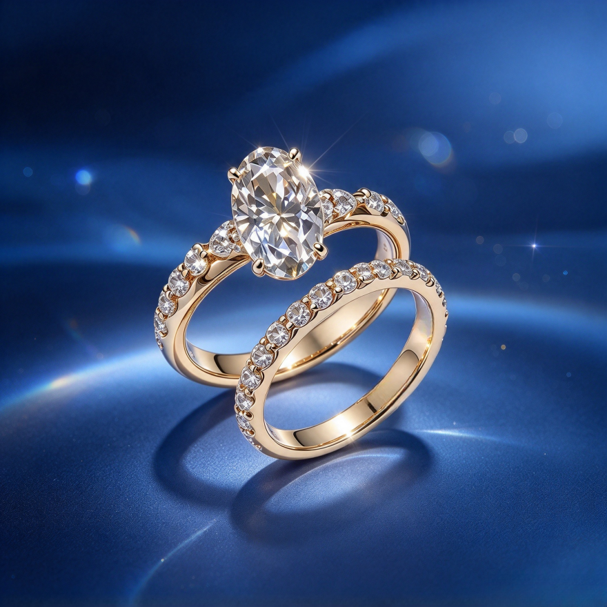 Oval Stone Double Stackable Ring Set