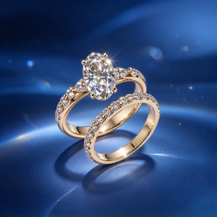 Oval Stone Double Stackable Ring Set