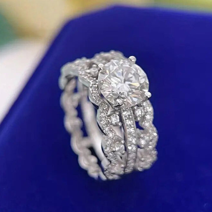 Silver‑Tone Wave Full‑Pavé Stackable Ring Set