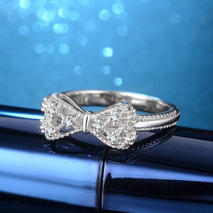 Filigree Diamond Bow Ring (2 Colors S925 Silver Luxury Women's Band)
