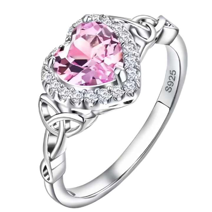 Heart‑Shaped Purple Diamond Ring With Celtic Knot Details For Women