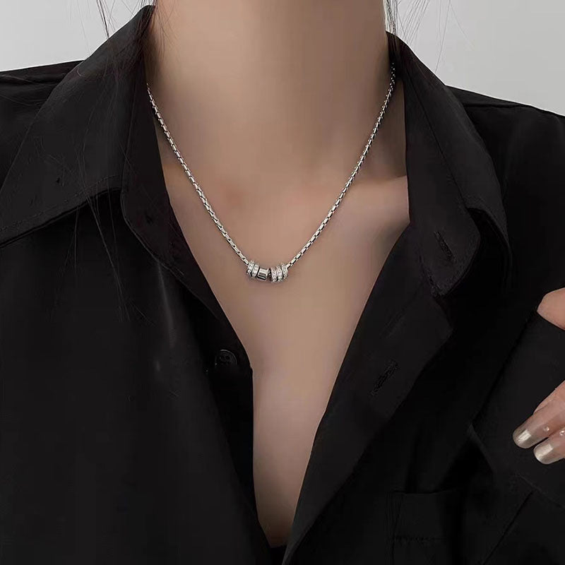 Diamond Triple Ring Spacer Pendant Necklace (Silver Tone Minimalist Luxury Choker)
