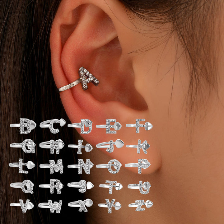 A-Z 26 Letters Paved Diamond Ear Cuffs, Adjustable Diamond Ear Cuffs For Non-Pierced Ears