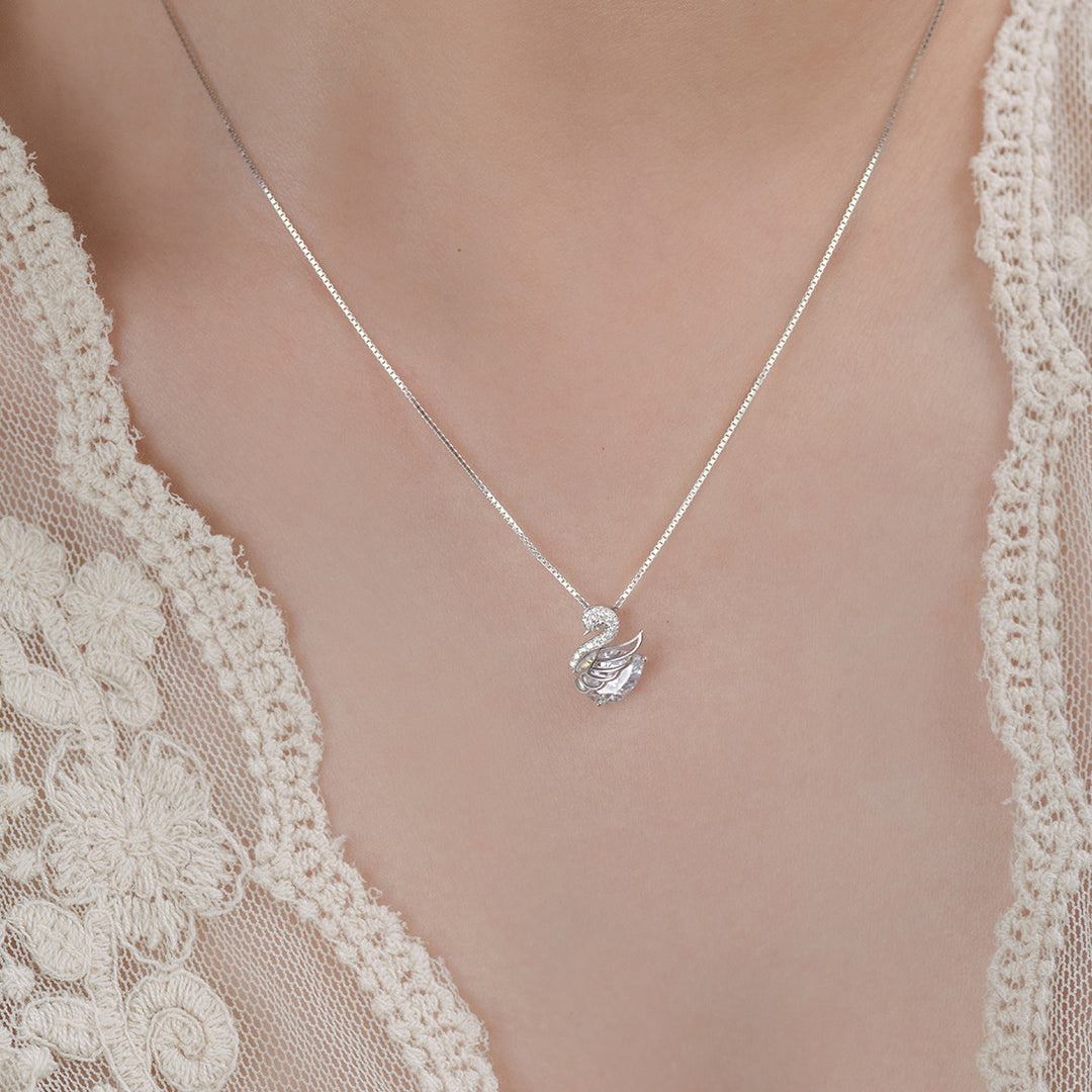 Luxury Pave Diamond Swan Pendant Necklace, 3 Colors Gold/Rose Gold/Silver Elegant Women Collarbone Chain