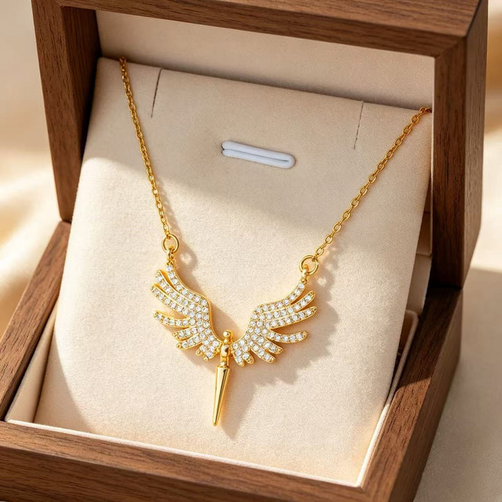 Pave‑Set Angel Wing Cone Pendant Necklace, Gold & Silver Two‑Tone Options