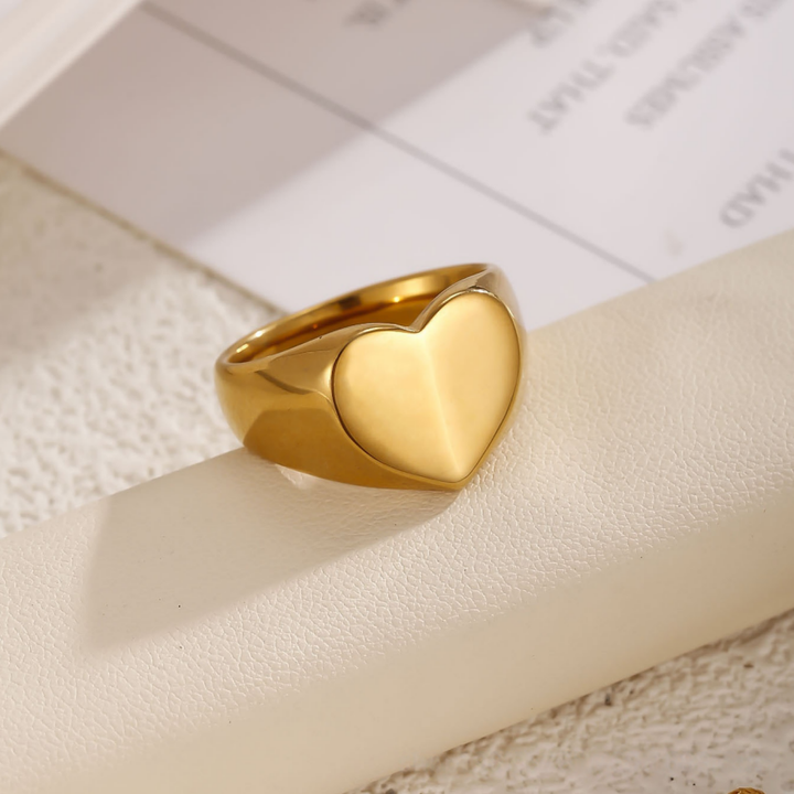 Polished Heart Signet S925 silver Ring, Silver & Gold Solid Heart Wide Band Ring