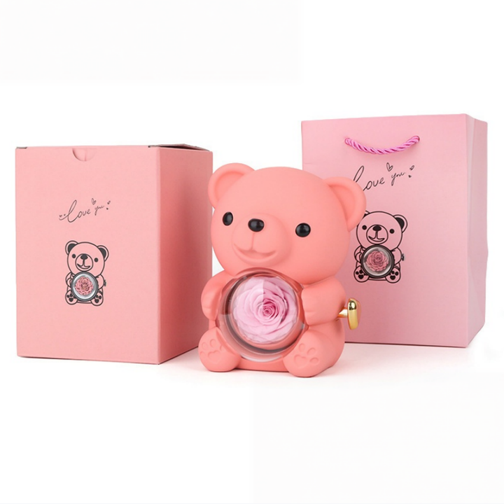 Preserved Rose Bear Jewelry Music Gift Box Set, Multiple‑Color Options